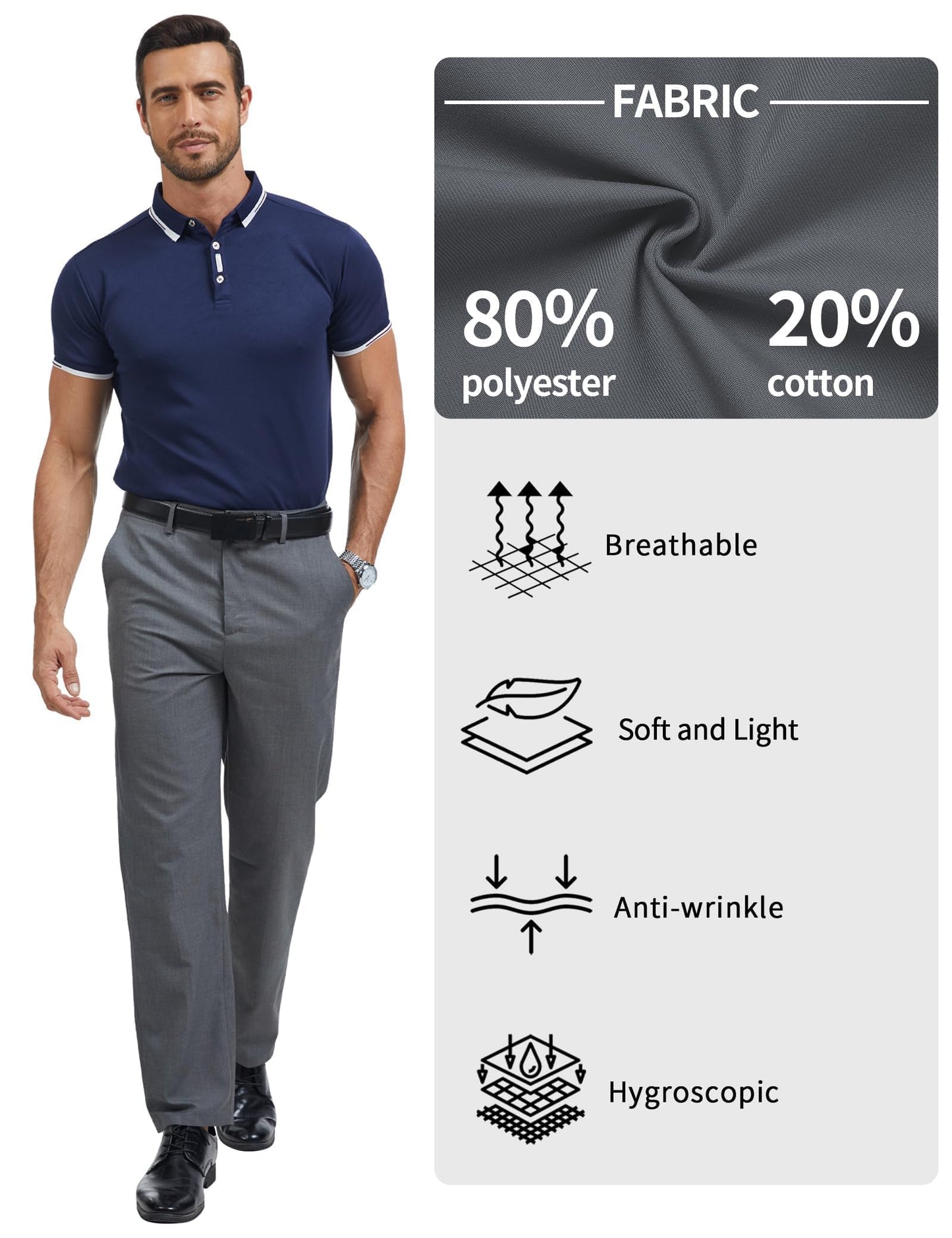 Men's Tall Classic Fit Flex Flat Front Dress Pants Formal Pants for Business & Office Dark Gray