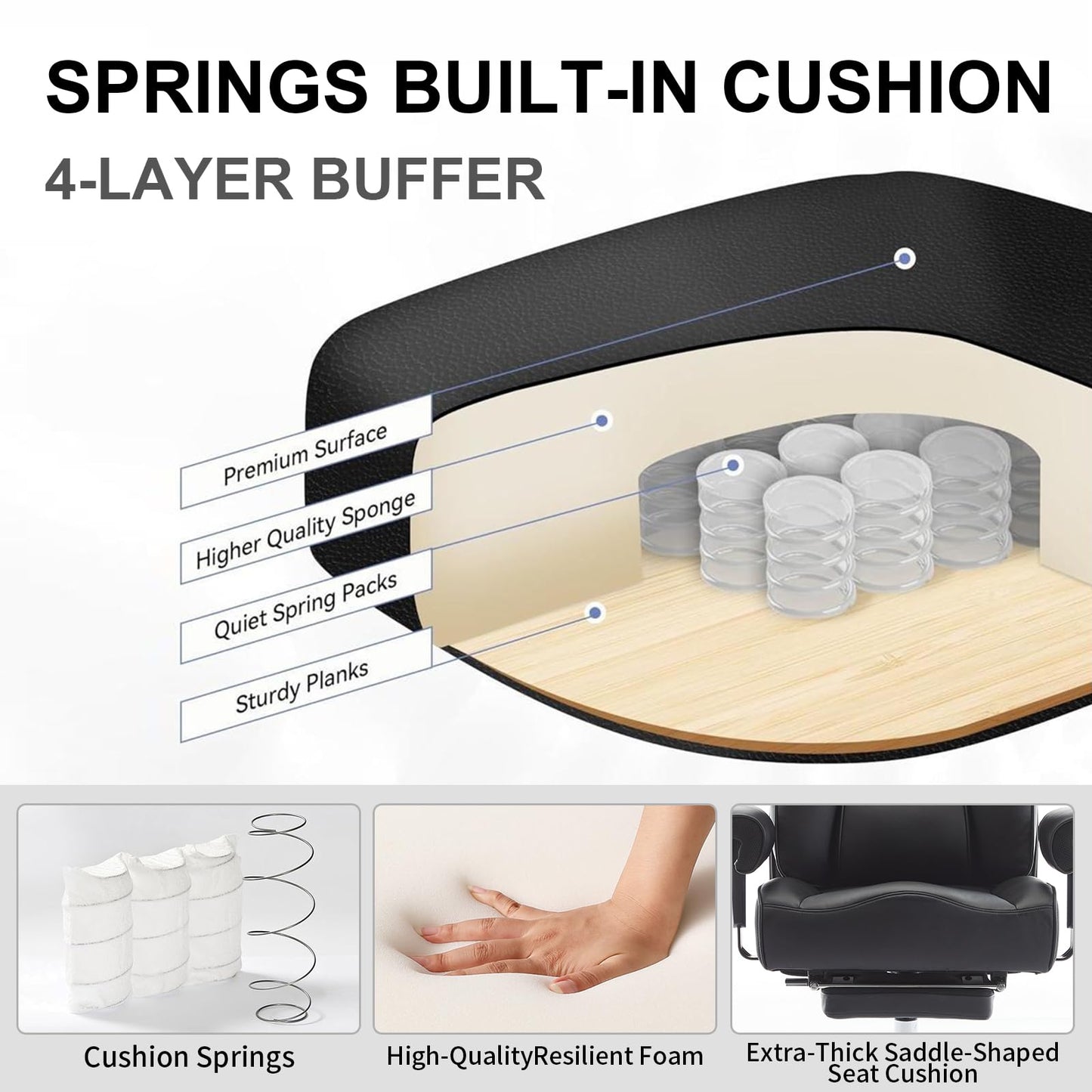 Efomao Ergonomic Office Chair 450LBS with Foot Rest, High Back PU Leather Executive Office Chair with Adjustable Armrests, Lumbar Support for Home or Work, Computer Chair, Black