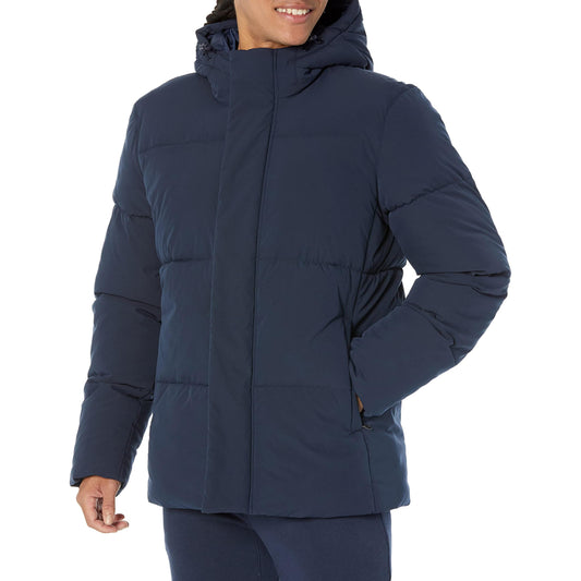 Amazon Essentials Men's Mid-Length Hooded Puffer Coat (Available in Big & Tall), Navy, 4X-Large Big Tall