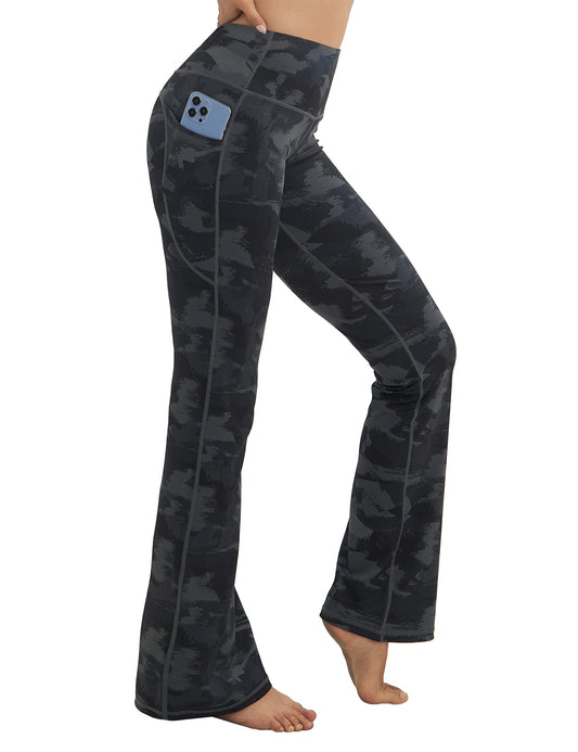 BUBBLELIME 29"/31"/33"/35" 4 Styles Women's Tummy Control Bootcut Yoga Pants - Side Pockets_DIMGRAY BRUSHCAMO L-37 Inseam