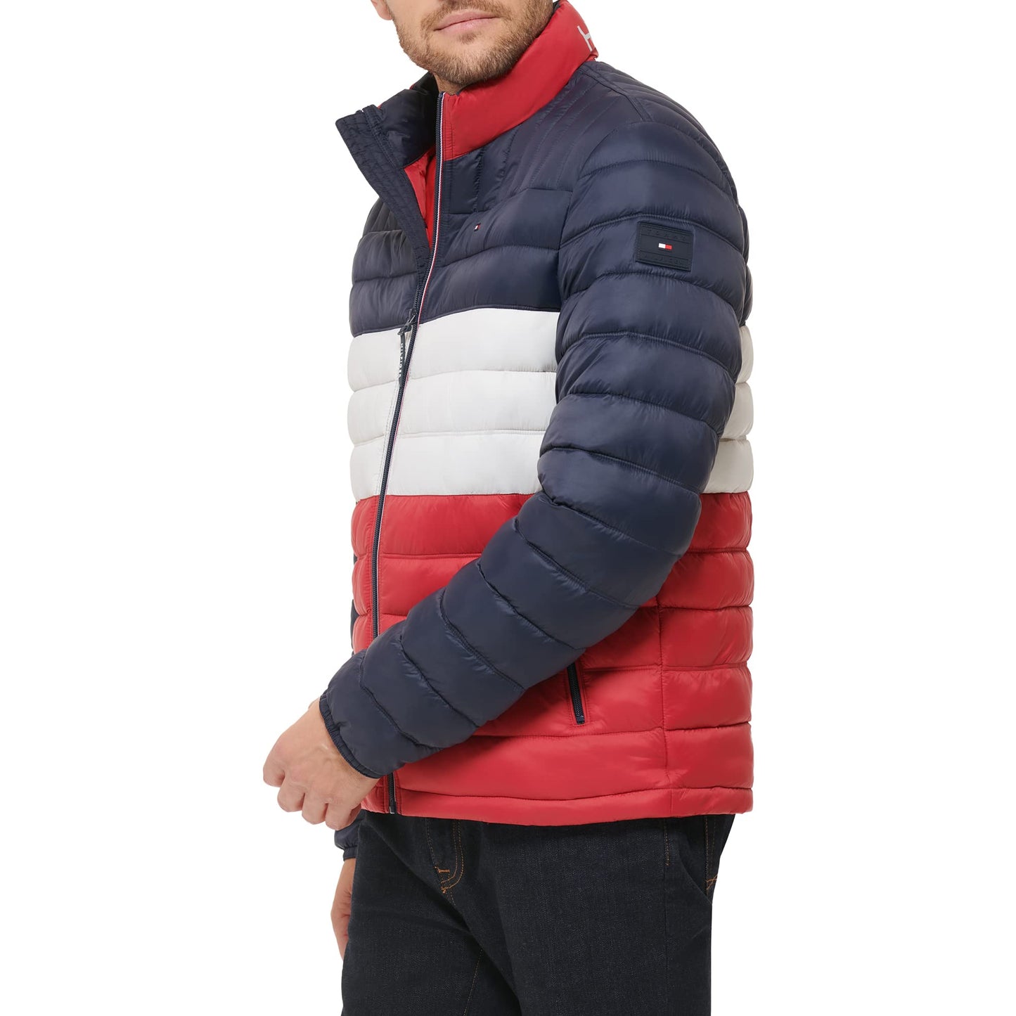 Tommy Hilfiger Men's Ultra Loft Lightweight Packable Puffer Jacket (Standard and Big & Tall), Midnight/White/Red w/Patch, 3X-Tall