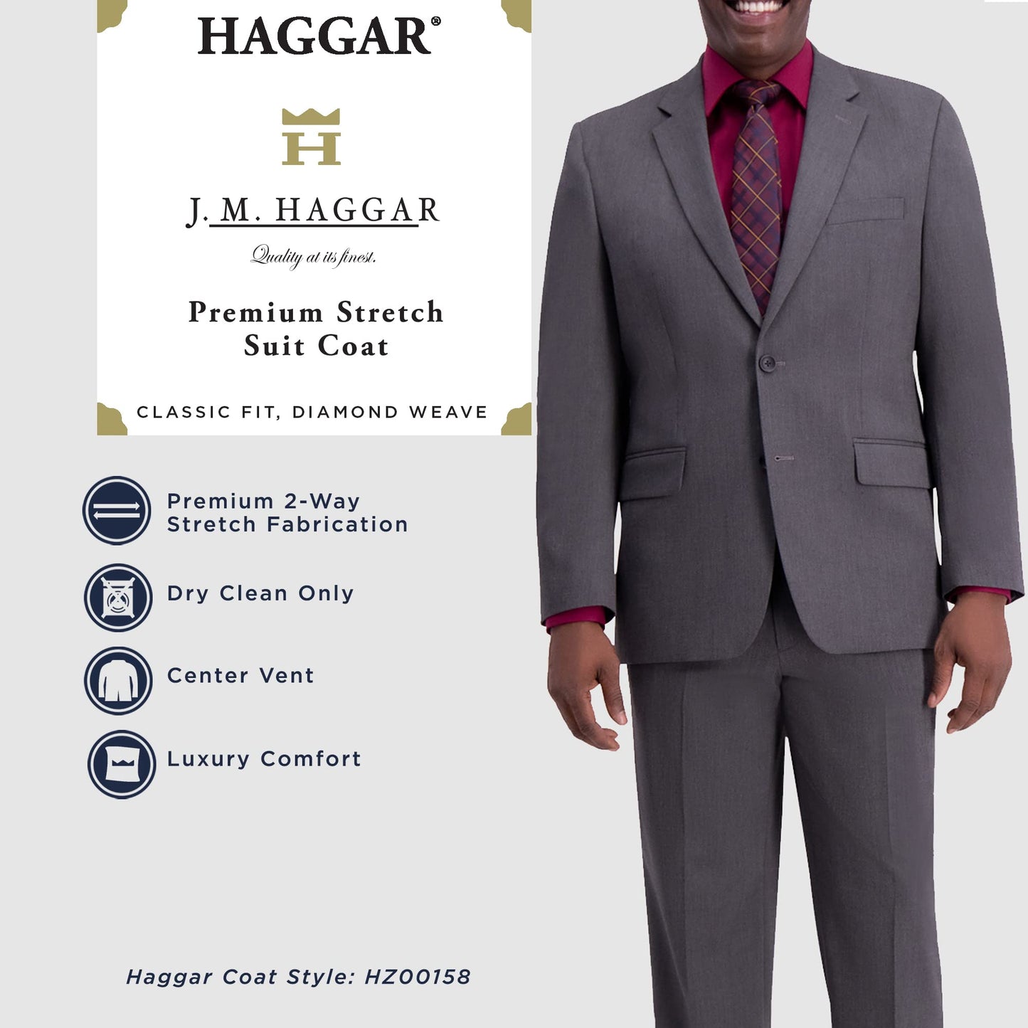 Haggar Mens Classic Fit Subtle Pattern Separates - Pants & Regular And Big Tall Sizes Business Suit Jacket, Dark Grey Weave Print- Jacket, 48 Tall US