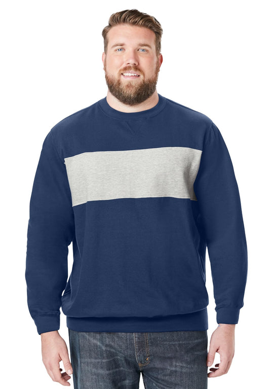 KingSize Men's Big & Tall Fleece Crewneck Sweatshirt - 5XL, Navy Colorblock