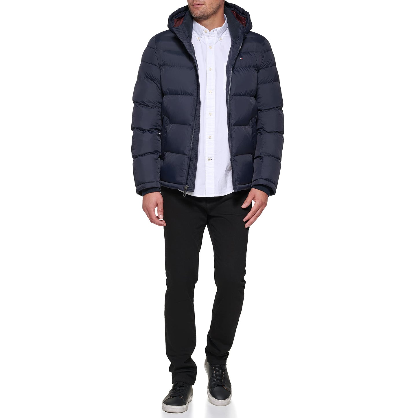 Tommy Hilfiger Men's Classic Hooded Puffer Jacket (Standard and Big & Tall), midnight, X-Large Tall