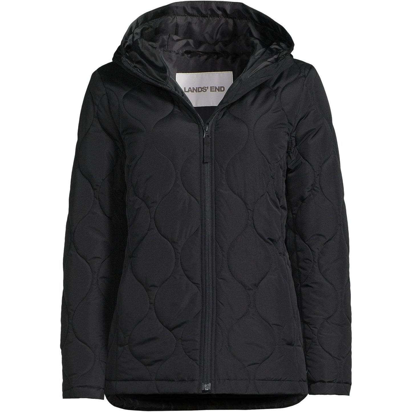 Lands' End Womens FeatherFree Onion Quilted Insulated Jacket Black Tall Small