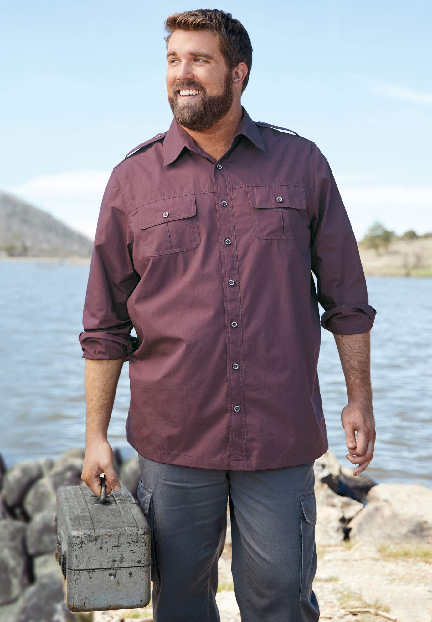 Boulder Creek by Kingsize Men's Big & Tall Long Sleeve Pilot Shirt - 2XL, Black