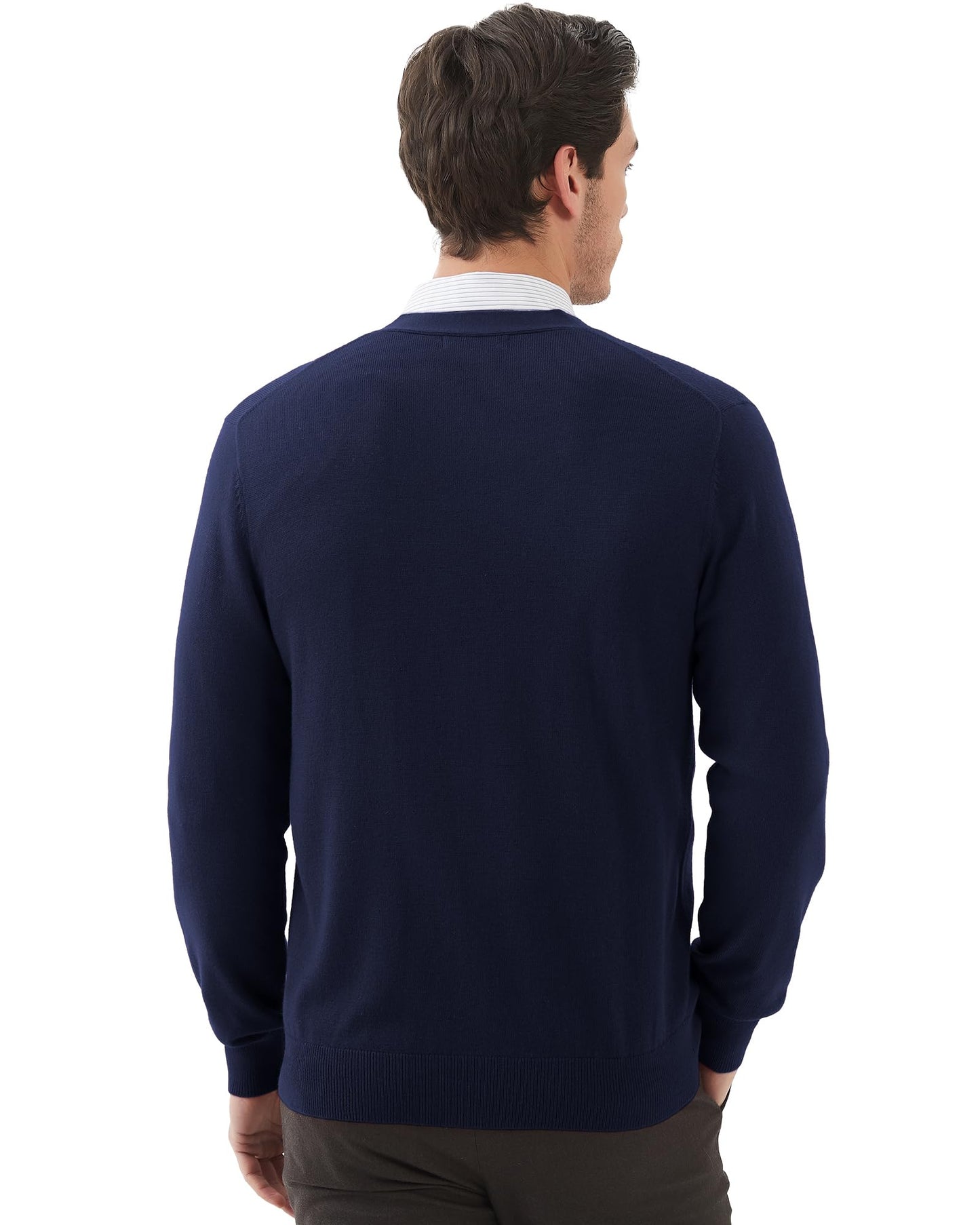 Kallspin Men's Tall Cardigan Sweaters Wool Blend V Neck Button Down Sweaters with Pockets(Navy Blue, 2XL-Tall)