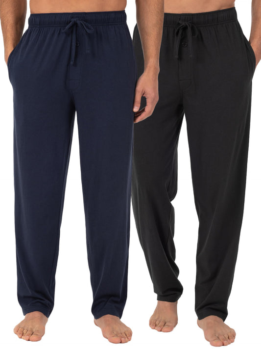 Fruit of the Loom Men's Extended Sizes Jersey Knit Sleep Pant Pajama Bottom, Black/Navy (2-pack), X-Large Tall US
