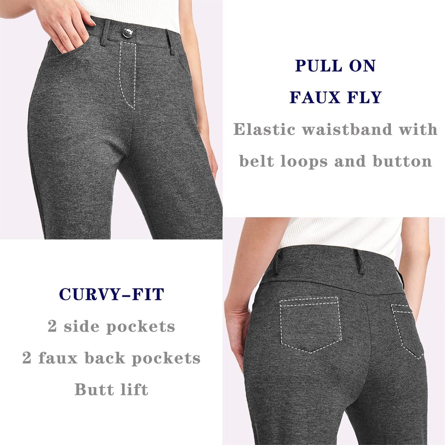 Tapata Women's 28''/30''/32''/34'' Stretchy Bootcut Dress Pants with Pockets Tall, Petite, Regular for Office Work Business 34",New Charcoal,XXL