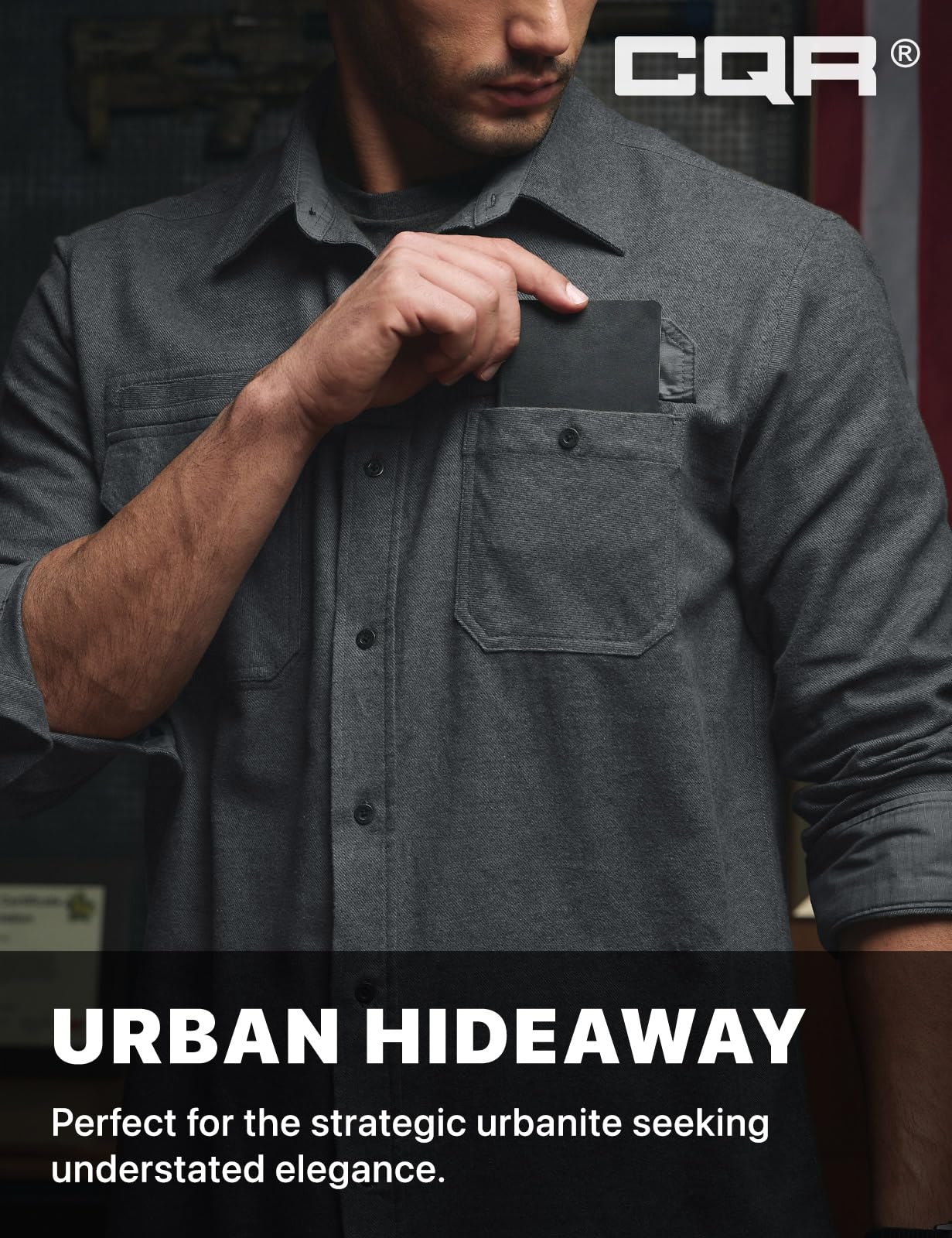 CQR Men's Flannel Button Down Shirts, Soft Cotton Plaid Long Sleeve Tactical Work Shirt, Warm Outdoor Essential with Pocket, Stealth Grey, X-Large Tall