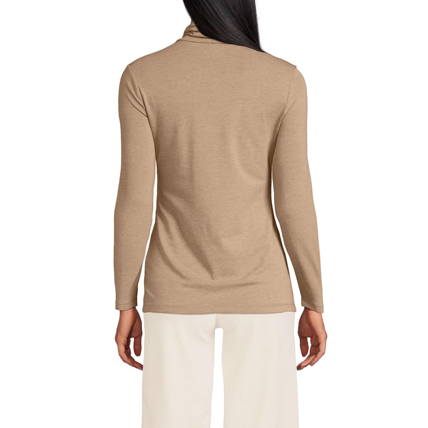 Lands' End Womens Long Sleeve Shaped LWCM Turtleneck Light Toffee Heather Tall Small