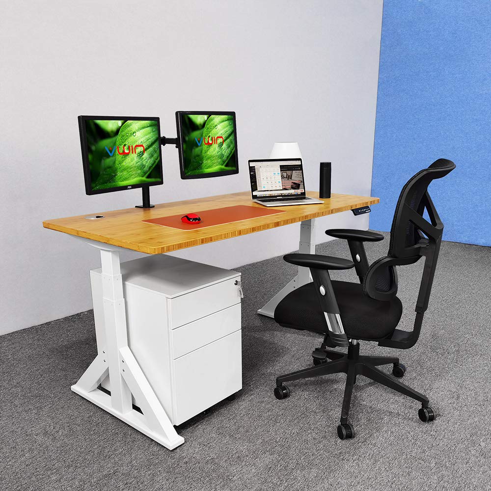 VWINDESK VJ205 Electric Height Adjustable Sitting Standing Desk Frame Sit Stand - Dual Motors 3 Stages Motorized Desk Base Only, White - 49.2'' Max Height