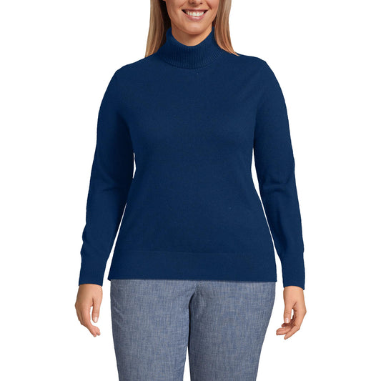 Lands' End Womens Cashmere Turtleneck Sweater Deep Sea Navy Tall Large