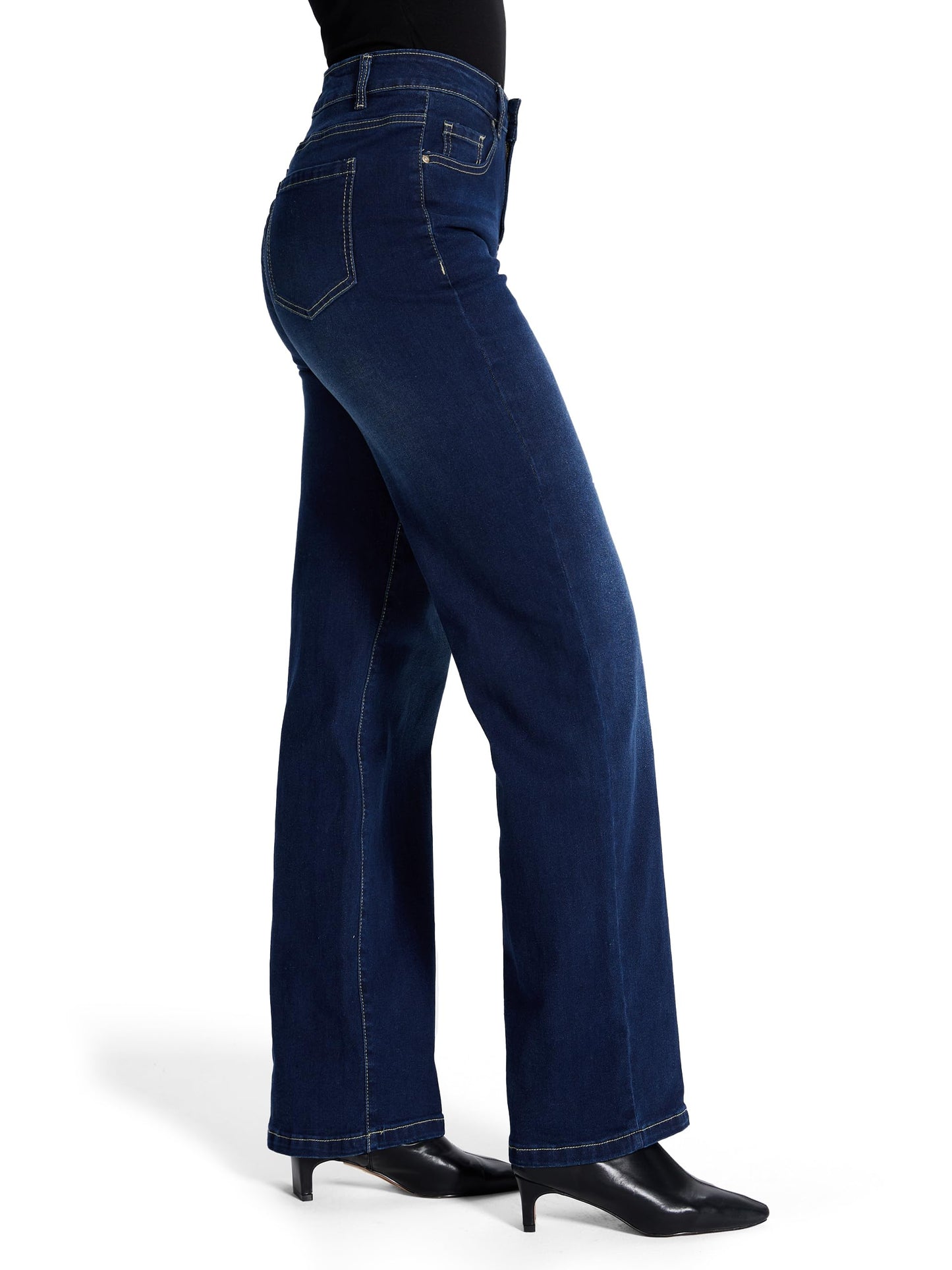 SEVEGO Women's 32"/34"/36" Tall Straight Leg Jeans Mid Waisted Stretchy Loose Denim Pants Casual Baggy Jean Trousers 36'', Dark Blue, M