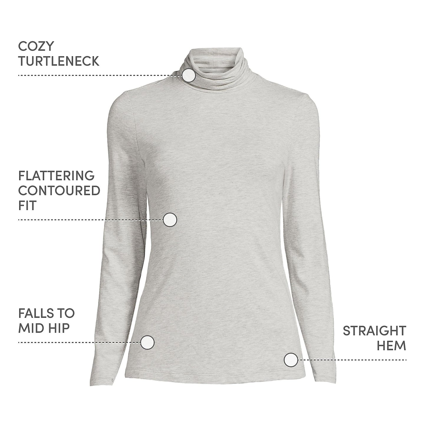Lands' End Womens Long Sleeve Shaped LWCM Turtleneck Gray Heather Tall Large