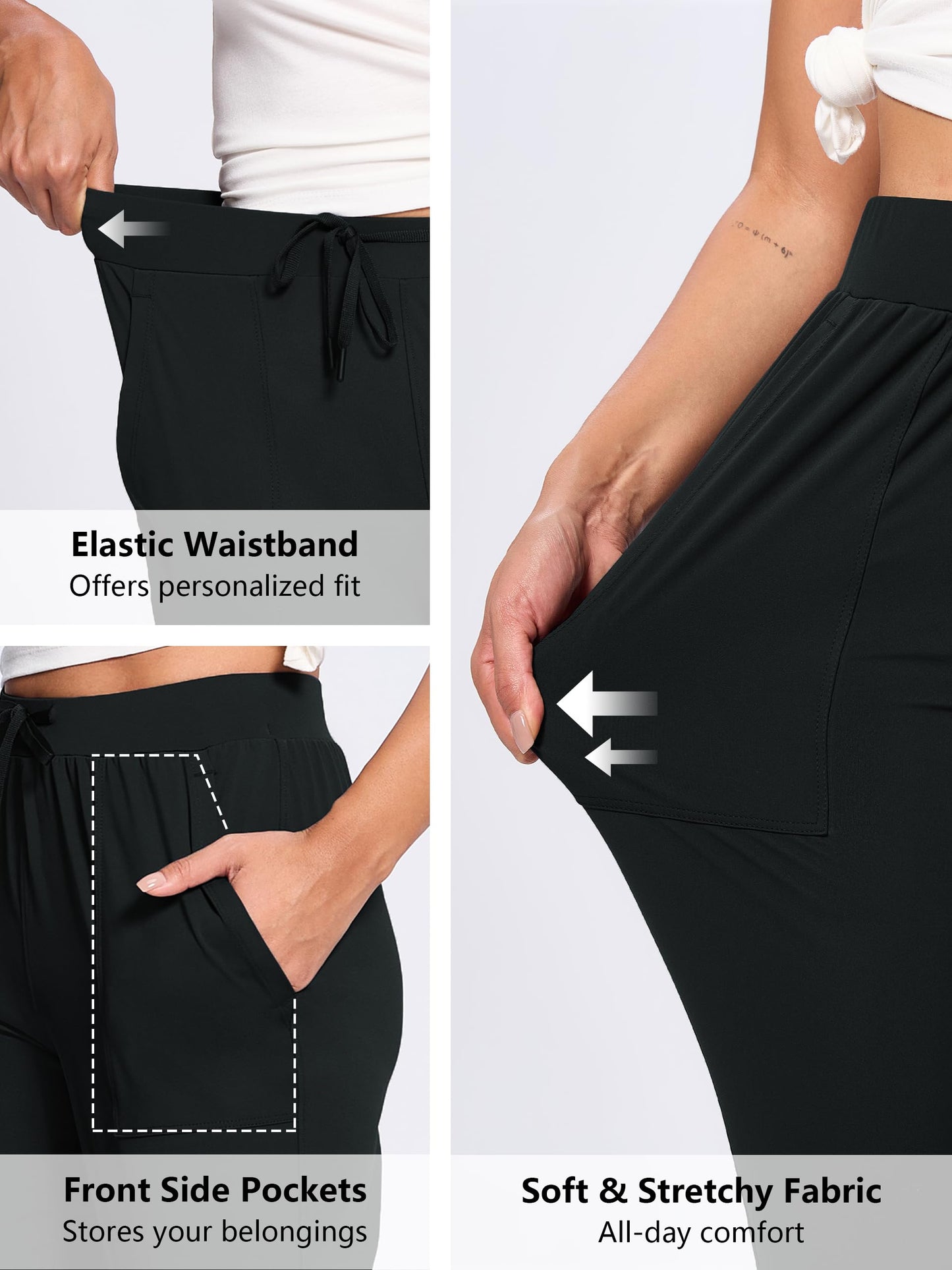 Tallemon Women's 37" Tall Inseam Joggers Running Sweatpants Pockets Tapered Athletic Workout Lounge Pants Black, L