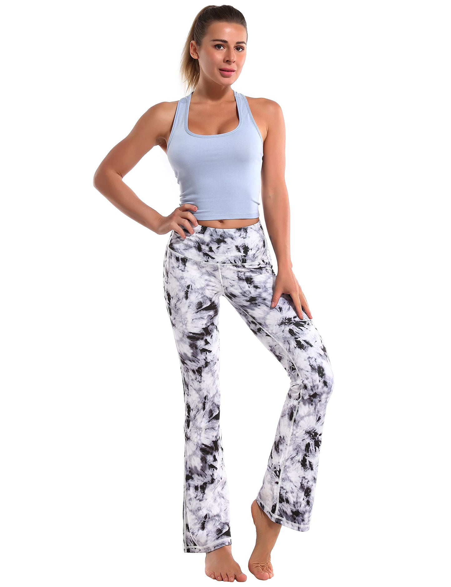 BUBBLELIME 29"/31"/33"/35" 4 Styles Women's Tummy Control Bootcut Yoga Pants - Side Pockets_Black Dandelion L-35 Inseam