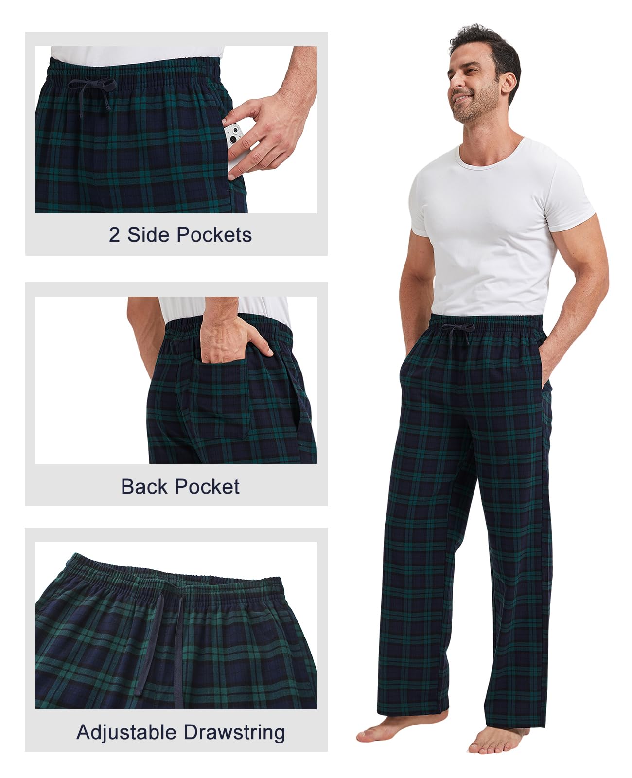 TTZ 34/36 Inseam Mens Tall Pajama Pants 100% Cotton Pj Lounge Sleep Pants for Tall Men-2XLT
