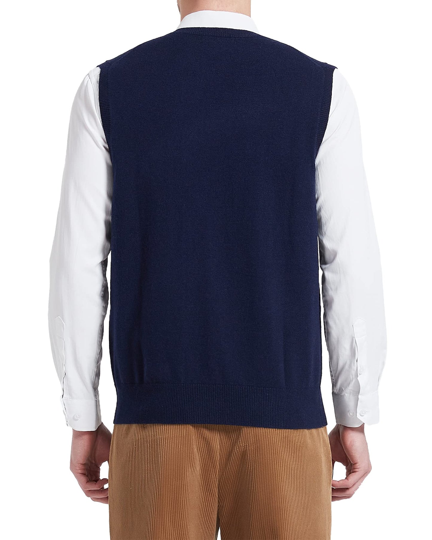 Kallspin Men's Big & Tall Wool Blended Vest Sweater Relaxed Fit V Neck Sleeveless Knitted Pullover (Navy Blue 3XL-Tall)