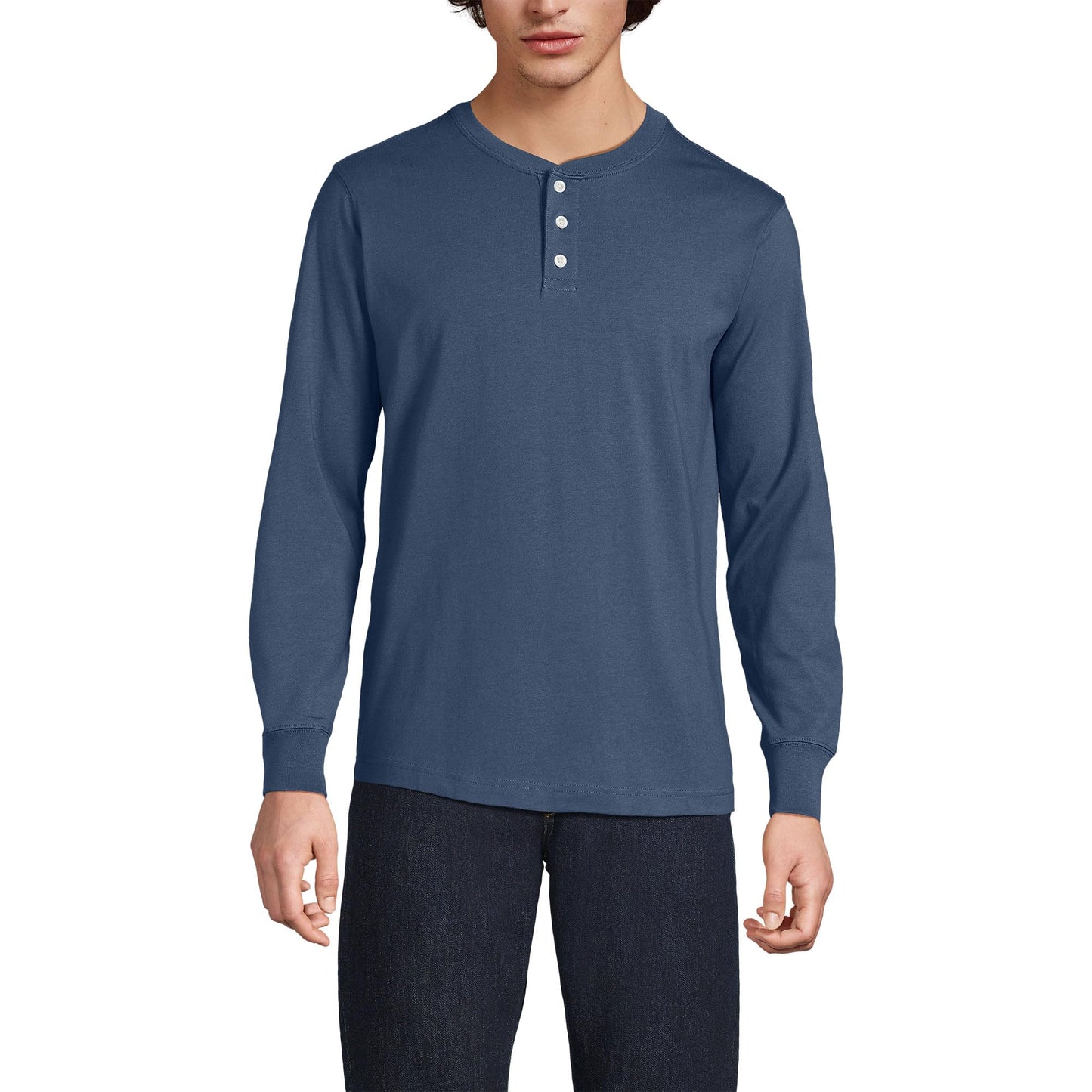 Lands' End Mens Long Sleeve Super-T Henley Nightfall Blue Tall Medium