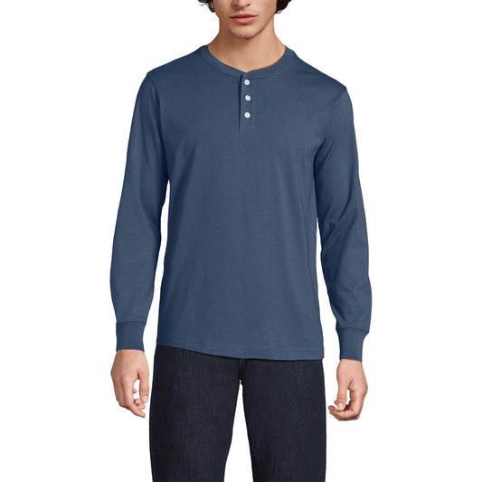 Lands' End Mens Long Sleeve Super-T Henley Nightfall Blue Tall Medium