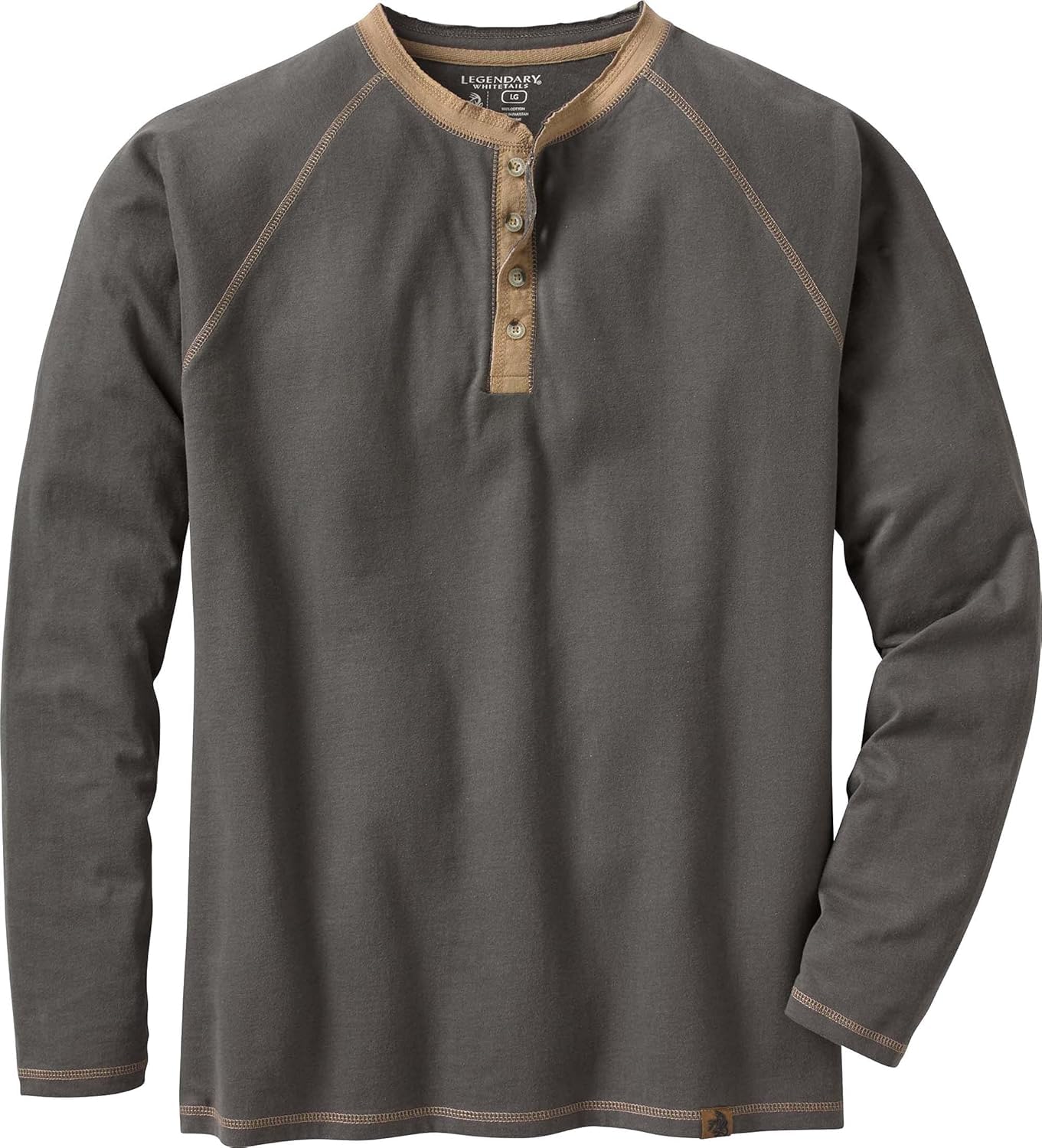 Legendary Whitetails Men's Long Sleeve Henley Shirt Button Up Casual Fit 100% Cotton, Charcoal, X-Large Tall