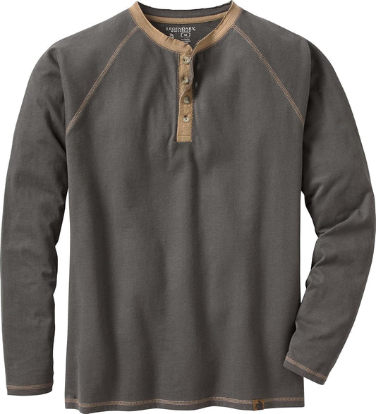 Legendary Whitetails Men's Long Sleeve Henley Shirt Button Up Casual Fit 100% Cotton, Charcoal, X-Large Tall