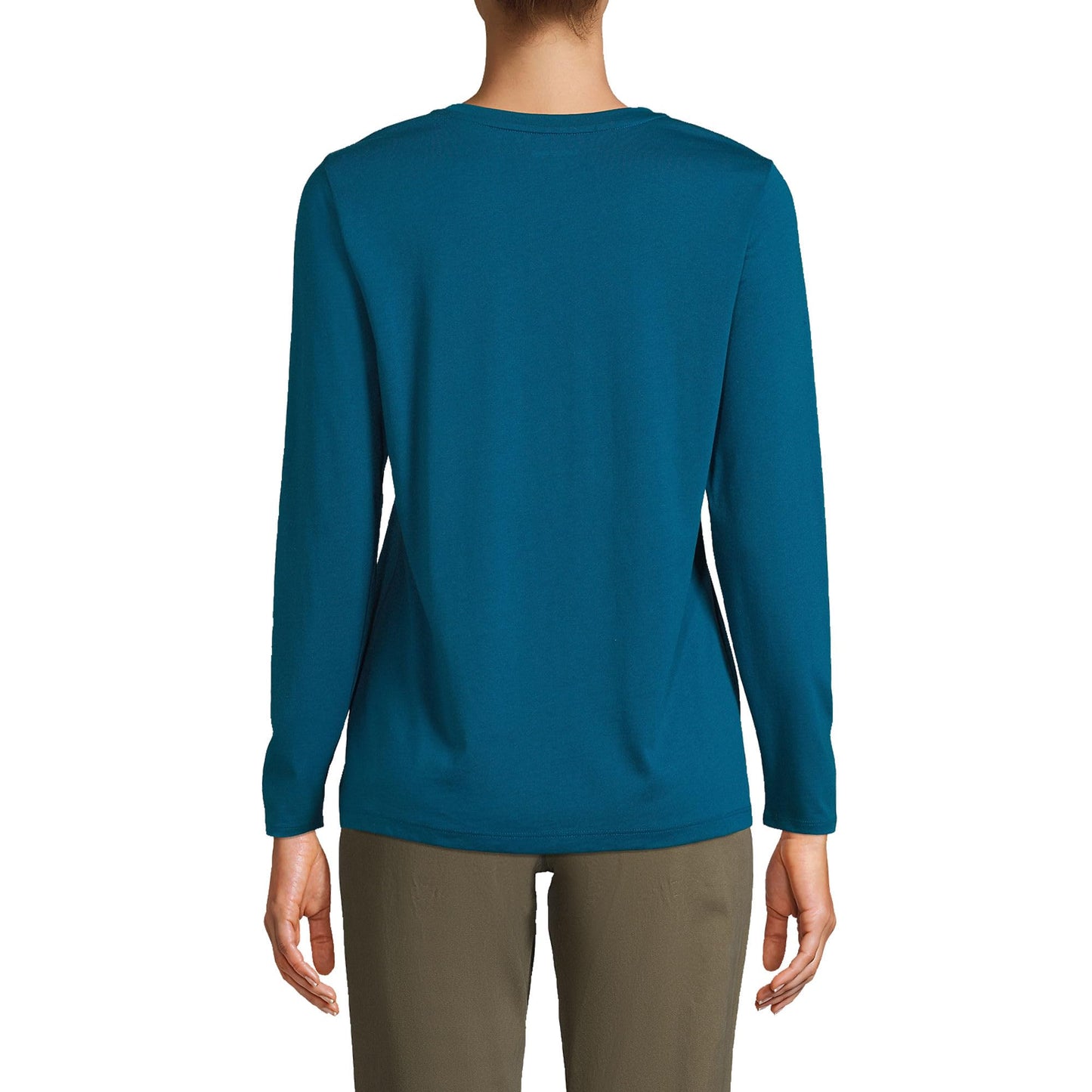 Lands' End Womens Long Sleeve Relaxed Supima Cotton Crew Neck T Shirt Baltic Teal Tall Medium