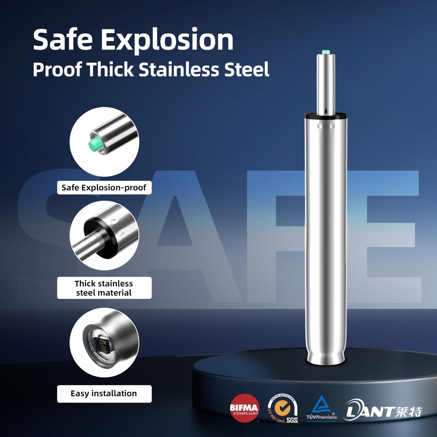 13 Inches-21 Inches Extra Long Gas Lift Cylinder Replacement, 8'' Stroke, Tall Hydraulic Pneumatic Shock Piston, Heavy Duty, Universal Fit for Drafting Chairs Bar Stools, Class 4 (Polished Steel)