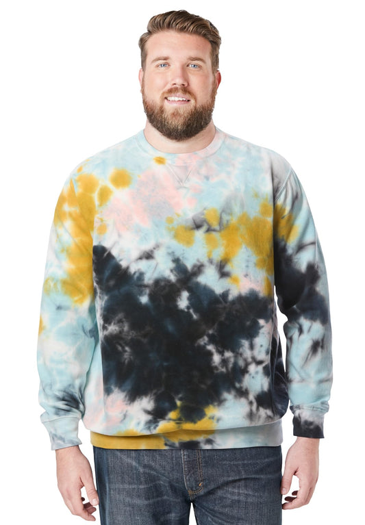 KingSize Men's Big & Tall Fleece Crewneck Sweatshirt - 2XL, Cool Blue Marble