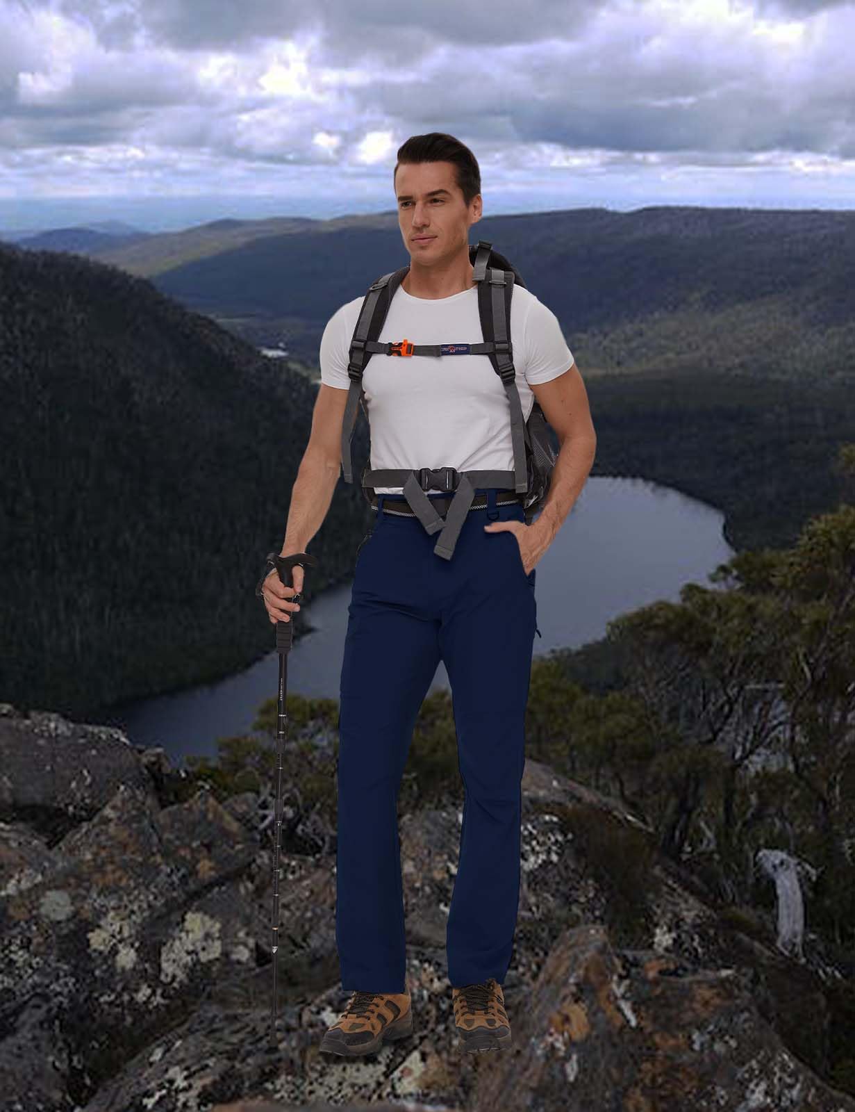 SEVEGO 30"/32"/34"/36" Inseam Men's Tall Hiking Pants Quick Dry Outdoor Waterproof Fishing Cargo Pants with Belt 5 Pockets 38" Navy Blue M