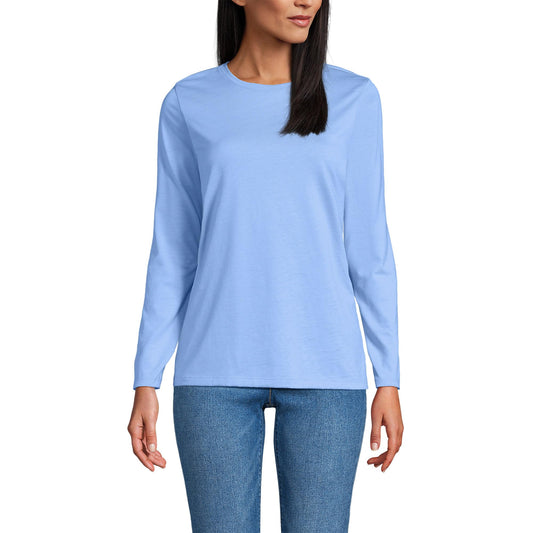 Lands' End Womens Long Sleeve Relaxed Supima Cotton Crew Neck T Shirt Clear Blue Sky Tall Large