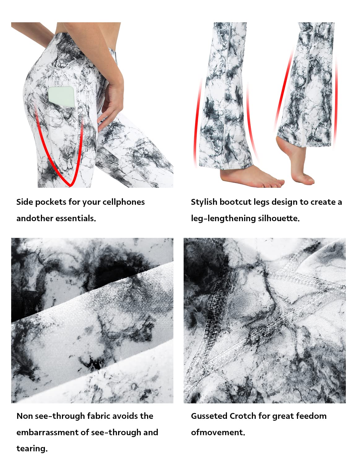 BUBBLELIME 29"/31"/33"/35" 4 Styles Women's Tummy Control Bootcut Yoga Pants - Side Pockets_ARABESCATO M-35 Inseam