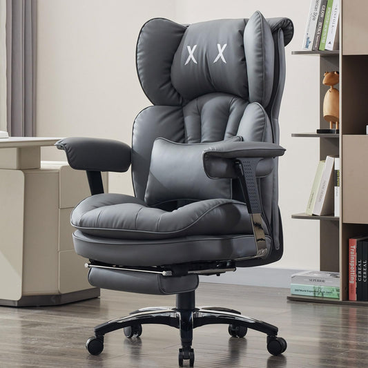 Efomao Big and Tall Office Chair with Footrest – High Back Computer Chair with Adjustable Armrests,Executive Office Chair with Wide Seat, Modern Desk Chair for Home Office, Gaming, or Study, Grey