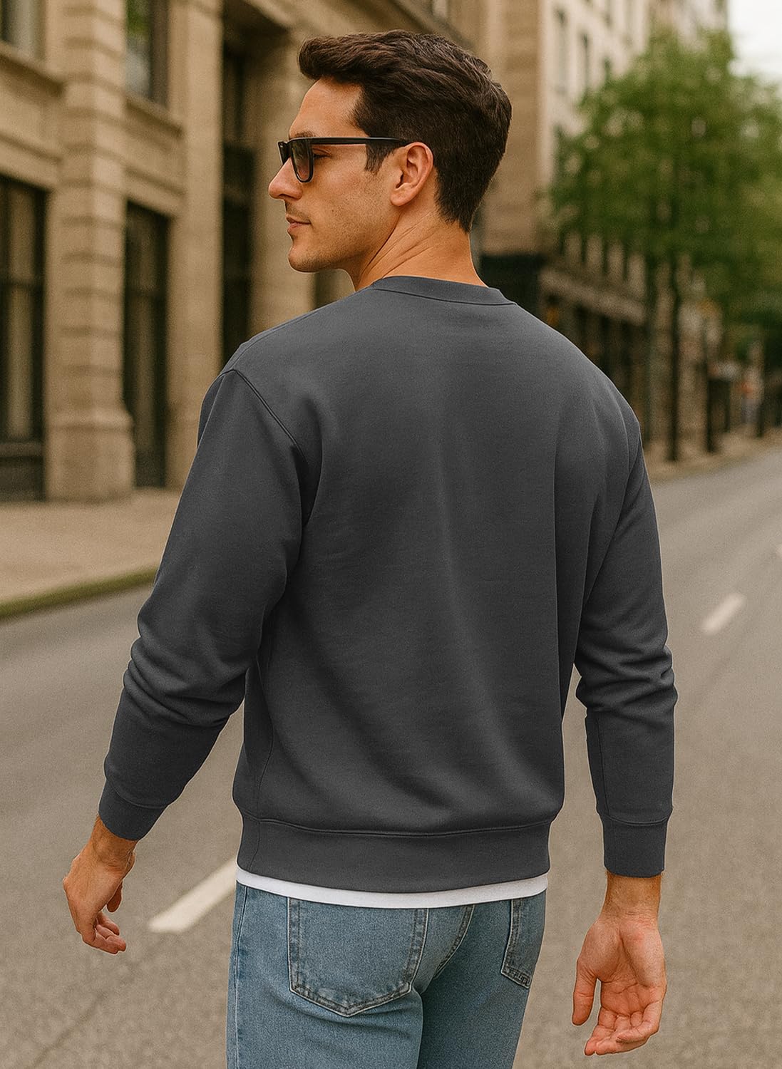 JustBlanks Fleece Sweatshirt for Men Tall Men’s Sweatshirt Crewneck Sweatshirt Relaxed-Fit Pullover Sweatshirt - Charcoal - 3XLT