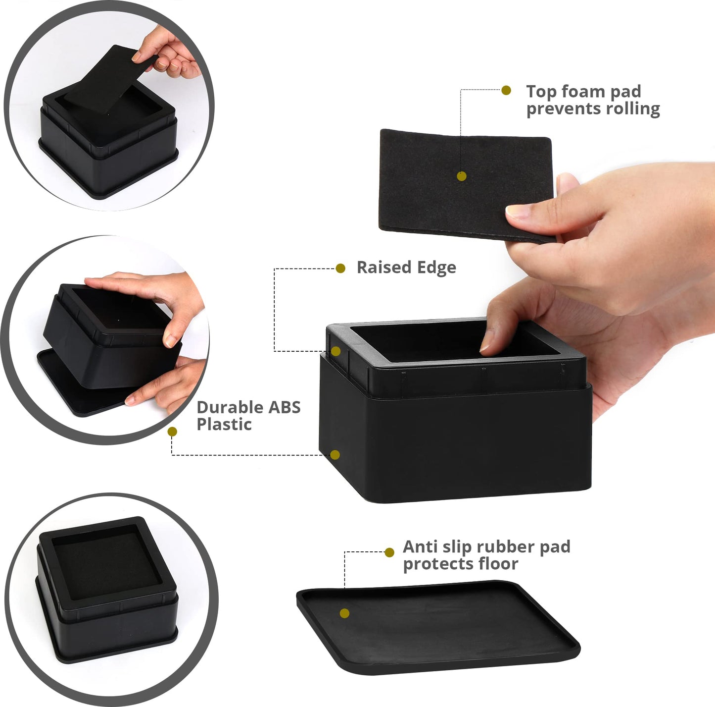 Utopia Bedding Bed Risers 2 Inch - Pack of 8 - Adjustable Furniture Risers 2 & 4 inch - Anti Slip Foam & Rubber Pad - Stackable Bed Lifts Risers Heavy Duty for Sofa, Bed, Table, Couch & Chair (Black)