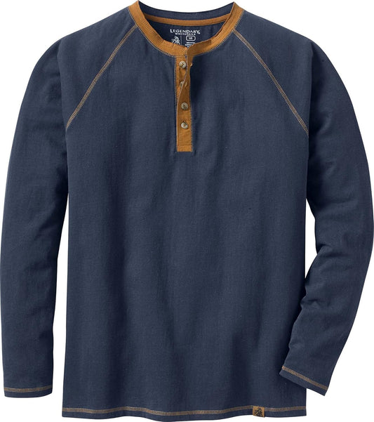 Legendary Whitetails Men's Size Long Sleeve Henley Shirt Button Up Casual Fit 100% Cotton, Navy, Large Tall