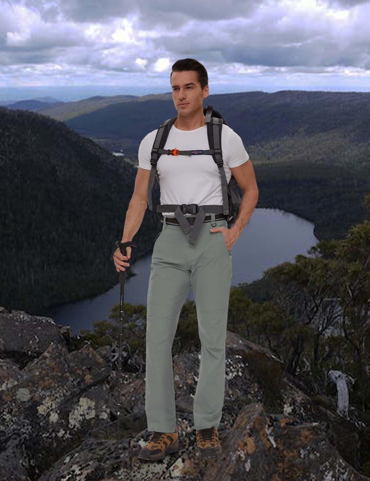 SEVEGO 30"/32"/34"/36"/38" Inseam Men's Tall Hiking Pants Quick Dry Outdoor Waterproof Fishing Cargo Pants with 5 Pockets 36",Light Green,L