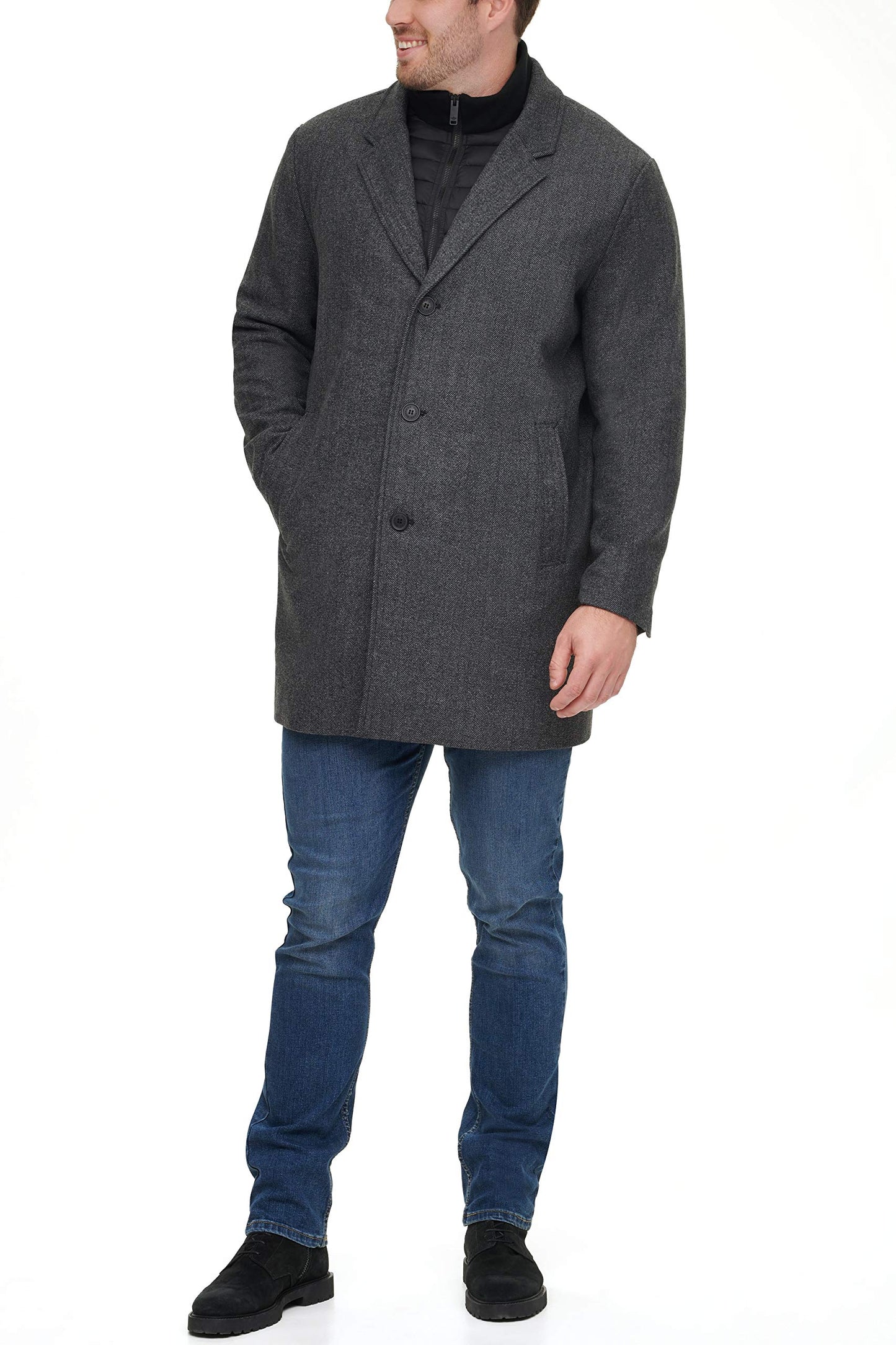 Dockers Men's Henry Wool Blend Top Coat (Regular and Big & Tall Sizes) , Charcoal Herringbone, X-Large Tall