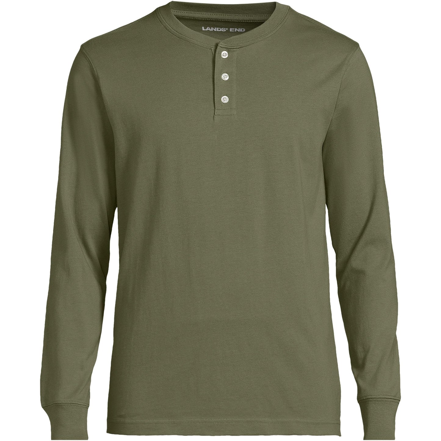 Lands' End Mens Long Sleeve Super-T Henley River Stone Green Tall Medium