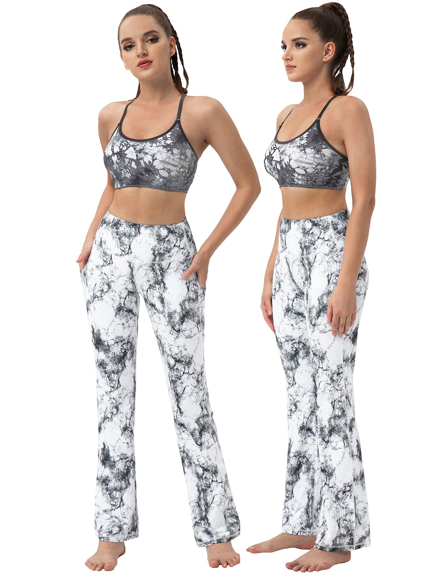 BUBBLELIME 29"/31"/33"/35" 4 Styles Women's Tummy Control Bootcut Yoga Pants - Side Pockets_ARABESCATO L-35 Inseam