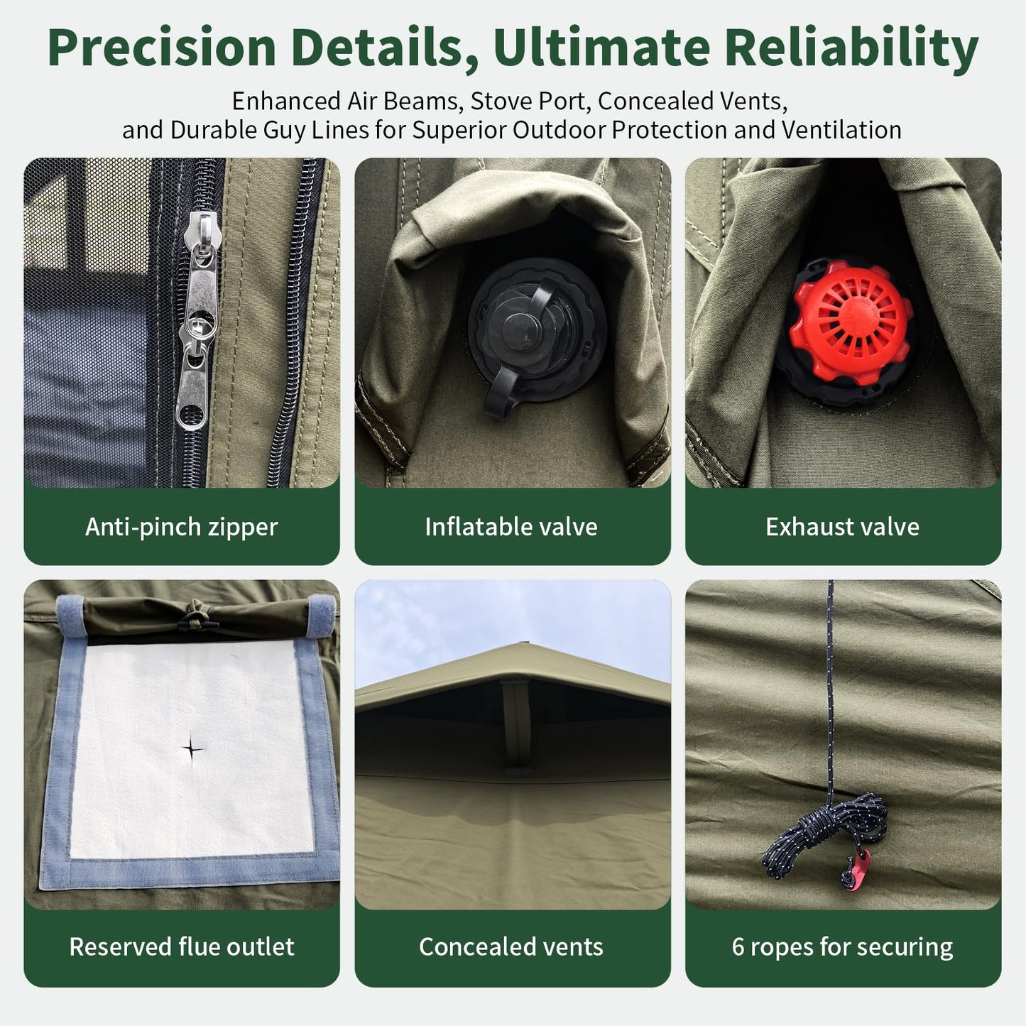 NANJEEN™ | Large Luxury Inflatable Camping Tent,Wind & Rain Resistant,12㎡ Interior,2-4-6-8-10 Person Shelter,8 Minutes Fast Setup with Hand Pump,Chimney Port, Dual Doors,Mosquito-Proof Mesh Windows