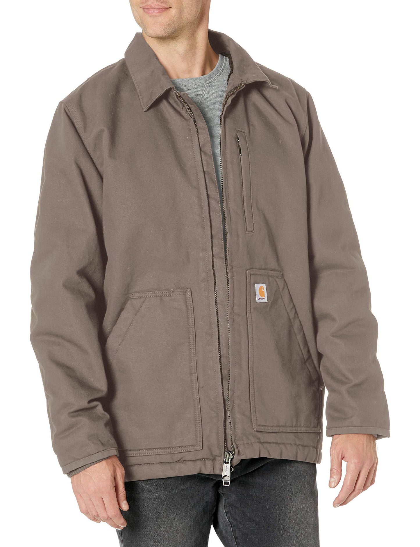 Carhartt Loose Fit Washed Duck Sherpa-Lined Coat, Gravel, LT