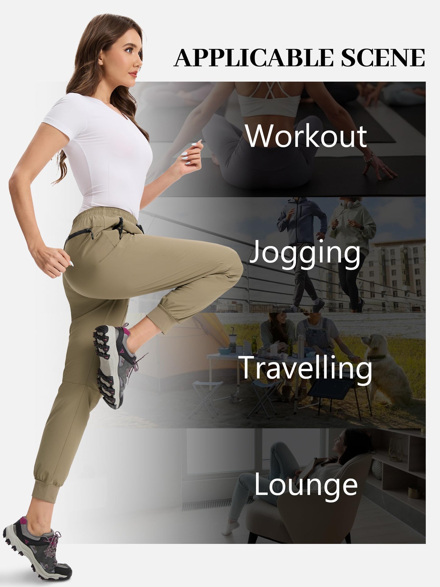 Tallemon Womens Tall Hiking Pants 30/32/34 Inseam Lightweight Joggers Quick Dry 4 Pockets Travel Athletic Cargo UPF50+ 34" Khaki Small