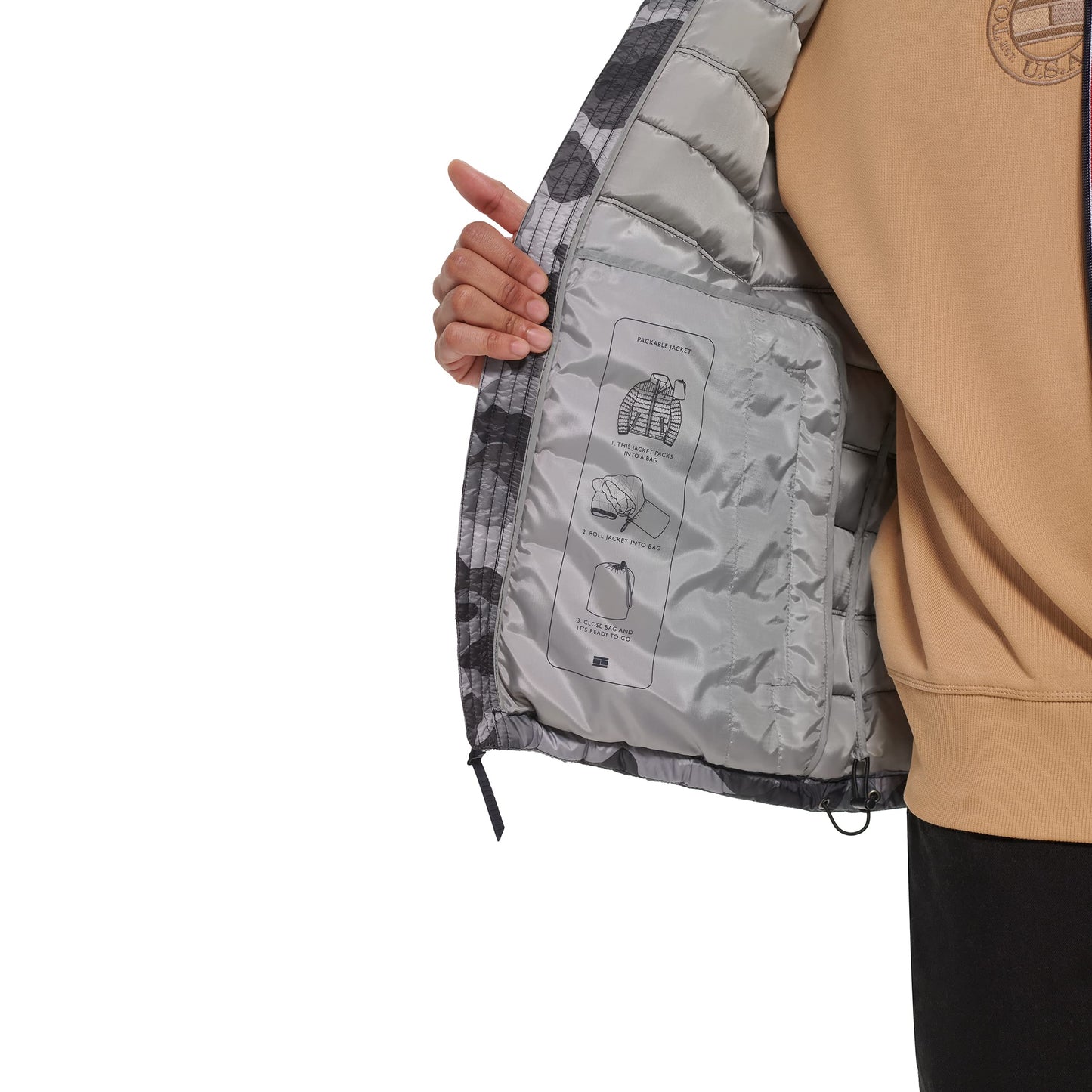 Tommy Hilfiger Men's Ultra Loft Lightweight Packable Puffer Jacket (Standard and Big & Tall), Grey Camo, XX-Large