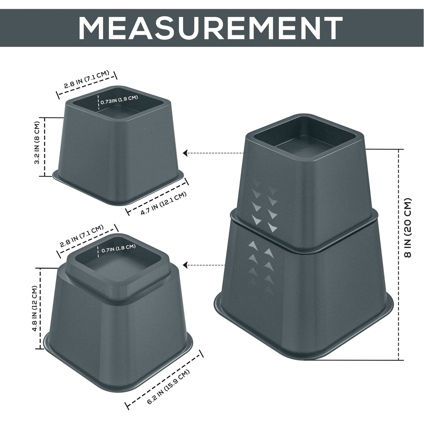 Utopia Bedding Adjustable Bed Furniture Risers - Elevation in Heights 3, 5 or 8 Inch Heavy Duty Risers for Beds - Supports up to 1,300 lbs - (Set of 4 Riser, Grey)