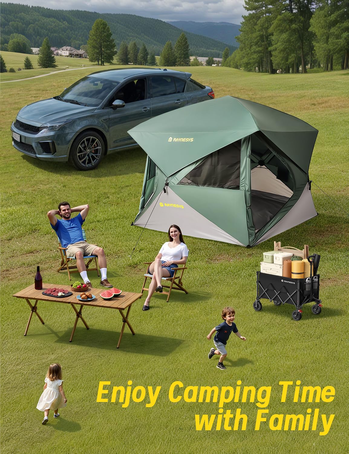 Camping Tent for 4 Person, Pop up Tents, 4 Person Tent for Camping, Setup in 60 Seconds, Water-Resistant Windproof Hub Tents, Portable Instant Cabin with Removable Floor