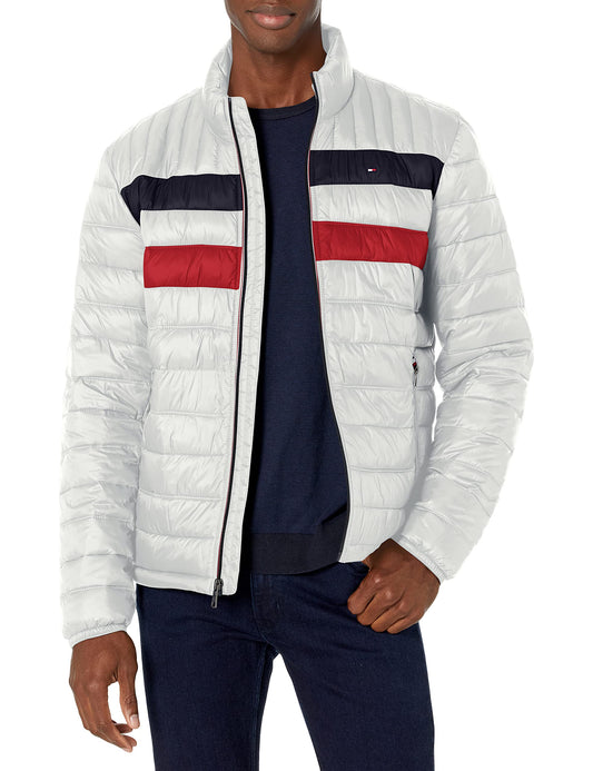 Tommy Hilfiger Men's Ultra Loft Lightweight Packable Puffer Jacket (Standard and Big & Tall), Ice Color Block, L-Tall