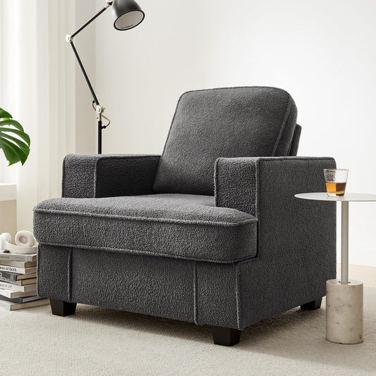 Couches for Living Room, 38” Cloud Couch in Soft Teddy Fleece, Removable Cover, Easy Assembly, Modern Sofa for Living Room/Bedroom/Office/Apartment, Dark-Gray