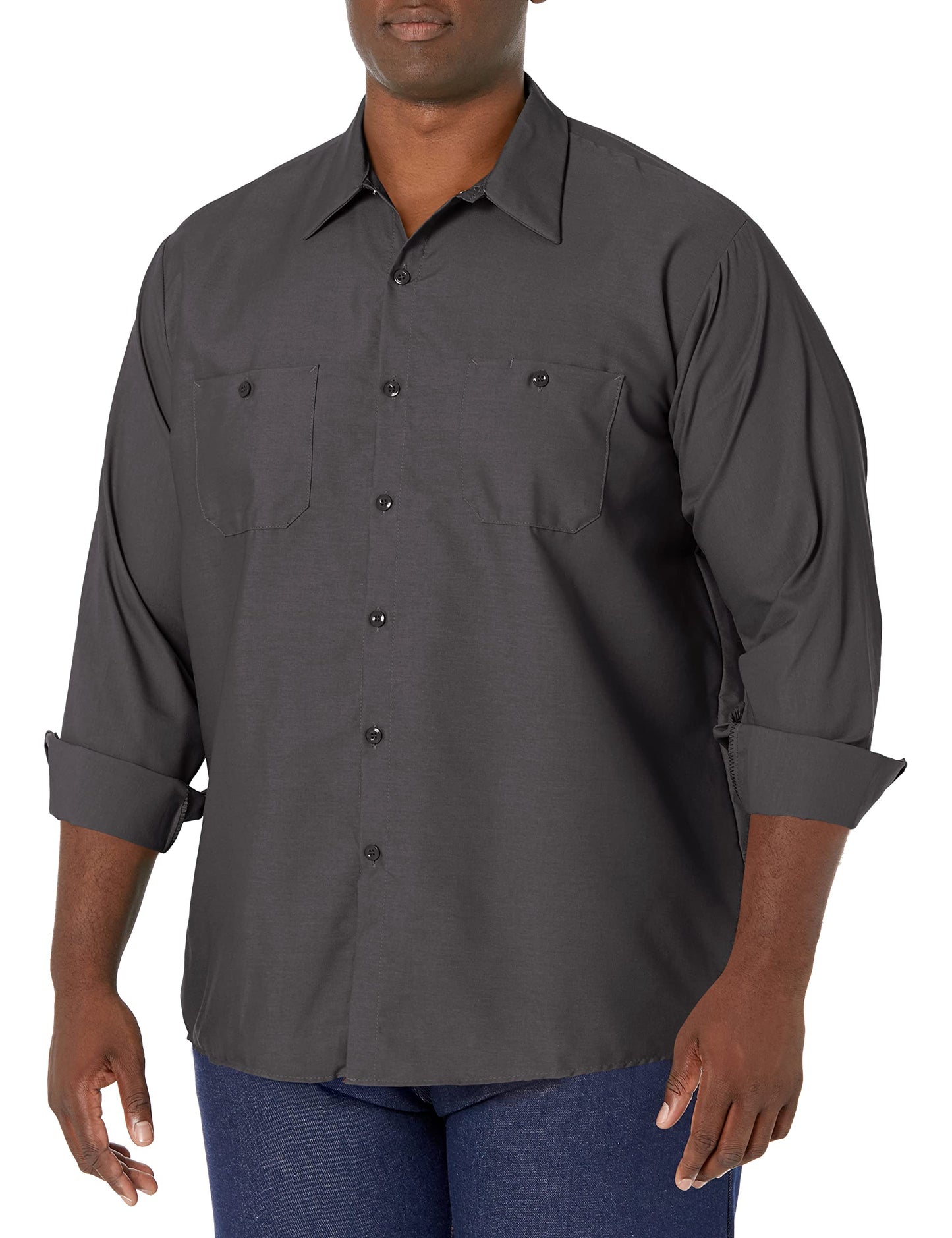 Red Kap Men's Size Industrial Work Shirt, Regular Fit, Long Sleeve, Charcoal, Medium/Tall